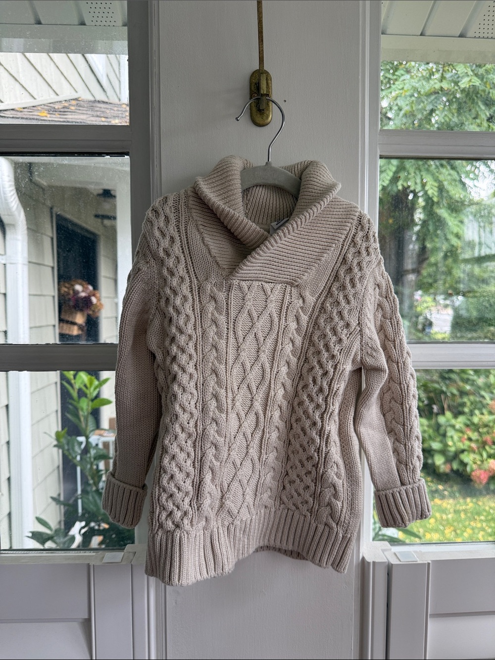 GAP Neutral Cream Cable Shawl-Collar Sweater 3T Toddler Boy
